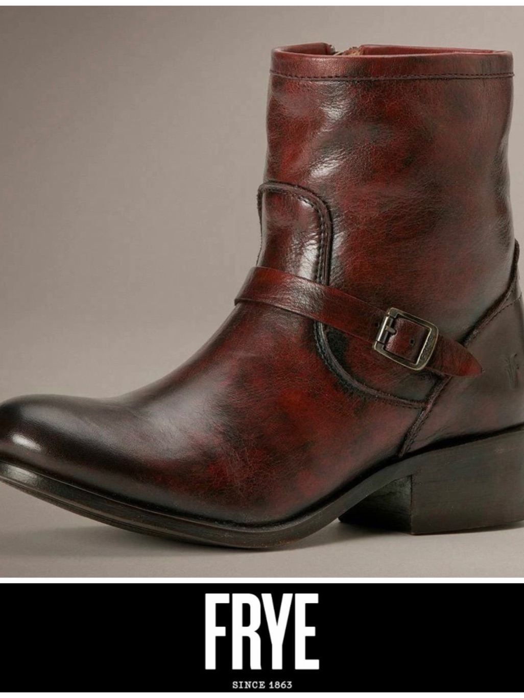 Women's Frye Boots Lynn Strap Short Zipon Burnt Red 76104 Bud